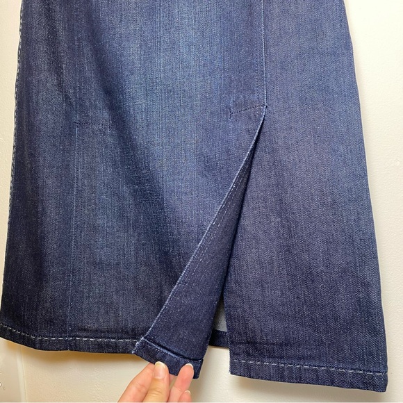 ST. JOHN SPORT Double Front Slit Mini Denim Skirt Dark Wash Navy/Black Sz Small - Picture 5 of 12